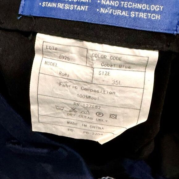 Paul Betenly Flat Front Blue Dress Pants. Vantage Wool. Size 35. - Picture 7 of 9